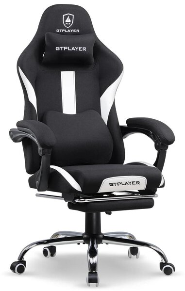 Sedia da gaming - Sedia da ufficio GT905 - Ergonomica - Tessuto traspirante - Girevole con rotelle - Con braccioli - Fino a 150 kg - 55x55x130 cm - Nero/Bianco
