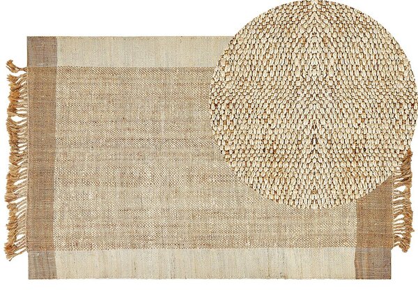 Tappeto in juta beige 200 x 300 cm con nappe motivo geometrico intrecciato a mano stile bohémien per soggiorno camera da letto Beliani