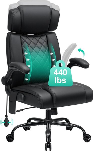 Sedia da ufficio ergonomica - Poltrona direzionale - Portata 200 kg - Supporto lombare - Schienale alto - Braccioli ribaltabili - Regolabile in altezza - Pelle finta - Marrone