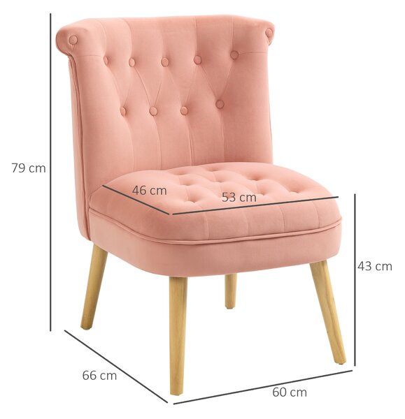 HOMCOM Sedia Moderna per Soggiorno, Camera da Letto e Sala da Pranzo con Seduta Imbottita, Gambe in Legno e Tessuto Vellutato, 60x66x79 cm, Rosa