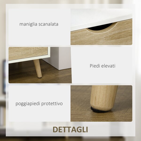 HOMCOM Mobile TV Moderno max 55" con Cassetti e Ripiani, Armadietti e 5 Gambe in Legno, 110x40x50 cm, Bianco e Colore Legno|Aosom