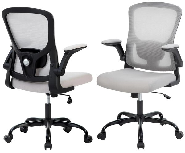 Sedia da ufficio ergonomica, portata massima 159 kg - Sedia da scrivania con schienale alto - Supporto lombare regolabile - Schienale in rete - Braccioli pieghevoli - Funzione basculante e bloccabile - Grigia