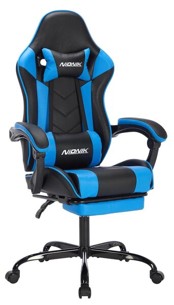 Sedia da gaming, sedia da ufficio, sedia da computer - ergonomica, con poggiapiedi, supporto lombare, regolabile in altezza, girevole con rotelle, con braccioli - colore blu