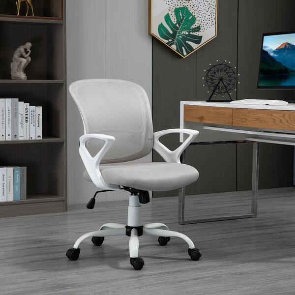Vinsetto Sedia da Ufficio con Rotelle Girevole Ergonomica, Altezza Regolabile, Funzione di Dondolo, in Tessuto a Rete, Grigio e Bianco | Aosom