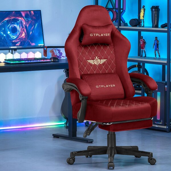 Sedia da gioco e da ufficio - GT830 - Ergonomica - Regolabile in altezza - Girevole - Rivestimento in tessuto - Con braccioli e rotelle - Rossa