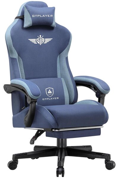 Sedia da gaming/da ufficio - GT831 - Ergonomica con supporto lombare - Schienale ampio - Regolabile in altezza - Girevole a 360° con rotelle - Rivestimento in tessuto - Blu