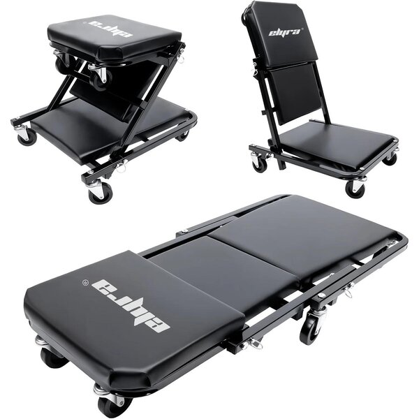 Sedia da lavoro su ruote - Sedia ergonomica con 3 posizioni - Regolabile per posizione sdraiata, seduta o reclinata - Seduta imbottita - 6 ruote girevoli a 360° - Colore nero
