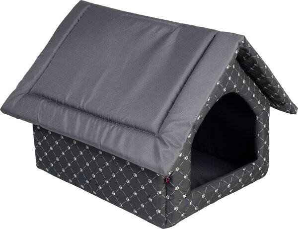 Elegante grotta per cani, casa per cani | Dimensioni XL: 44 x 55 x 43 cm | Colore: nero - motivo: zampe