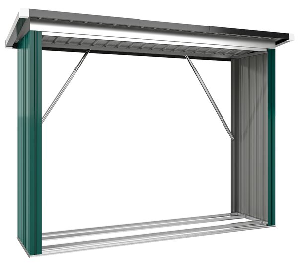 Outsunny Casetta per Legna di Acciaio Zincato con Base Sollevata e Tetto Inclinato 213x66,5x150 cm Verde | Aosom Italy