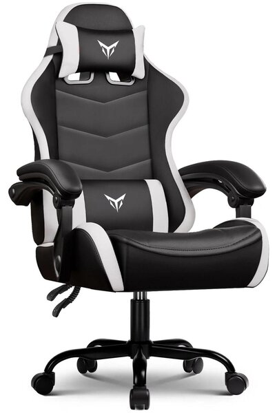Sedia da gaming / da ufficio - XGC02 - Ergonomica - Regolabile in altezza - Girevole a 360° - Braccioli - Rotelle - Pelle finta in PVC - Bianca