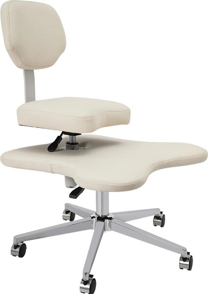 Sedia per seduta a gambe incrociate - Sedia da ufficio/meditazione - Regolabile in altezza - Rotella, 5 ruote - Portata massima 130 kg - Schienale 38 cm - Rivestimento in ecopelle - Bianco
