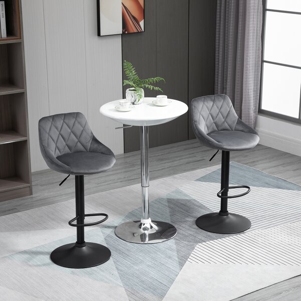 HOMCOM Set 2 Sgabelli da Bar, Altezza Regolabile con Base in Metallo e Seduta in Velluto, Sgabelli Moderni con Schienale e Poggiapiedi, Grigio|Aosom