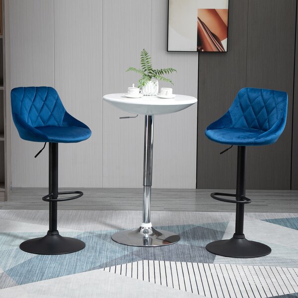 HOMCOM Set 2 Sgabelli da Cucina di Design con Schienale in Velluto, Sgabelli da Bar di Design con Base in Metallo, 46x48x83-104cm, Blu | Aosom Italy