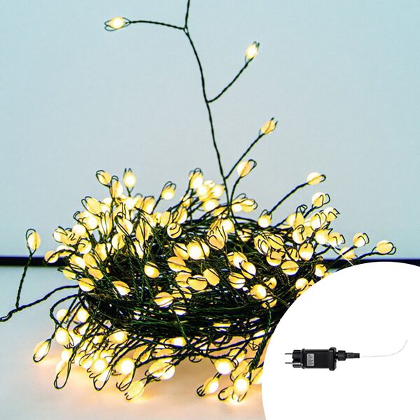 Stringa 9 metri da 300 Led Mini Millepiedi Bianco Caldo con cavo verde e autospegnimento Wisdom