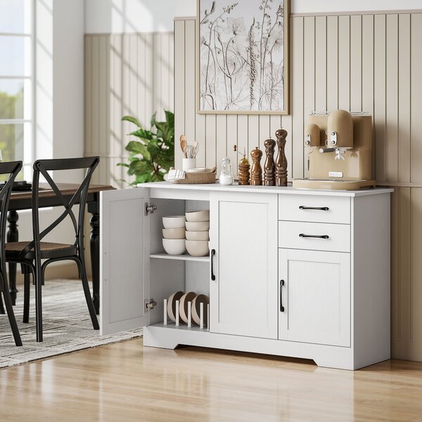 HOMCOM Credenza Buffet da cucina con 3 porte, 2 cassetti e ripiano regolabile, 120 x 38 x 79 cm, Bianco | Aosom Italy