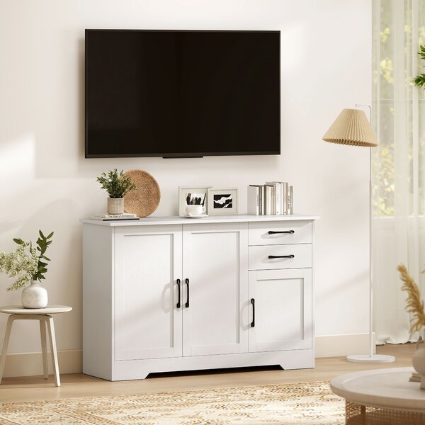 HOMCOM Credenza Buffet da cucina con 3 porte, 2 cassetti e ripiano regolabile, 120 x 38 x 79 cm, Bianco | Aosom Italy