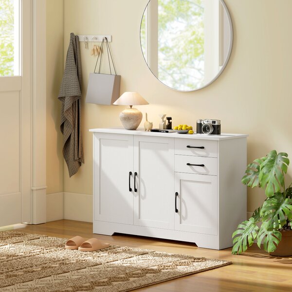 HOMCOM Credenza Buffet da cucina con 3 porte, 2 cassetti e ripiano regolabile, 120 x 38 x 79 cm, Bianco | Aosom Italy