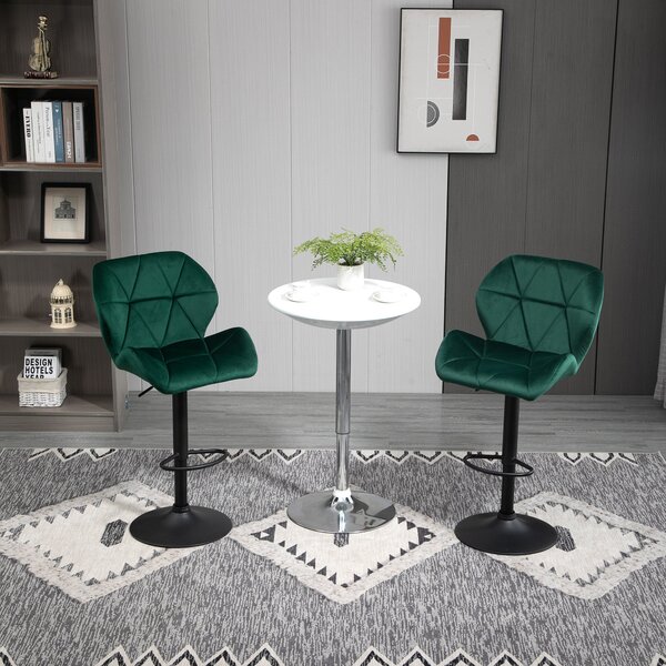 HOMCOM Set di 2 Sgabelli da Bar Girevoli con Altezza Regolabile, Base Rotonda, in Velluto, Verde 51.5x57.5x93-114.5cm | Aosom