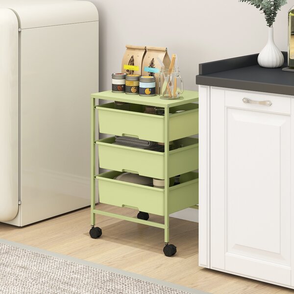 HOMCOM Carrello da Cucina a 4 Livelli, con Ruote, 3 Ceste e Pannello superiore 40,8x33,5x60,5 cm Verde | Aosom Italy