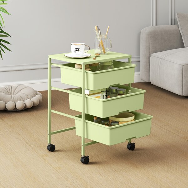 HOMCOM Carrello da Cucina a 4 Livelli, con Ruote, 3 Ceste e Pannello superiore 40,8x33,5x60,5 cm Verde | Aosom Italy
