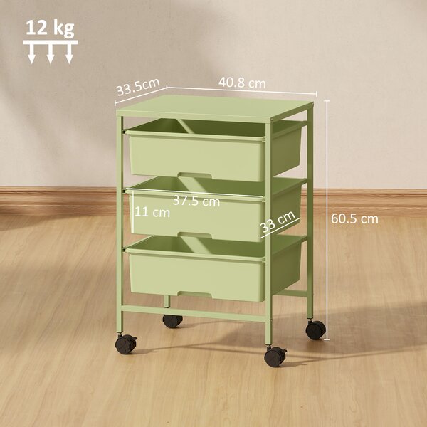 HOMCOM Carrello da Cucina a 4 Livelli, con Ruote, 3 Ceste e Pannello superiore 40,8x33,5x60,5 cm Verde | Aosom Italy