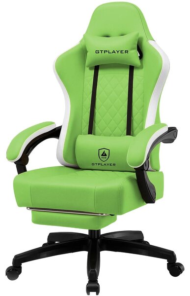 Sedia da gaming - Sedia da ufficio ergonomica - Rivestita in ecopelle - Cuscino del sedile imbottito - Regolabile in altezza - Poggiapiedi - Rotazione a 360° - Capacità massima: 150 kg - Verde