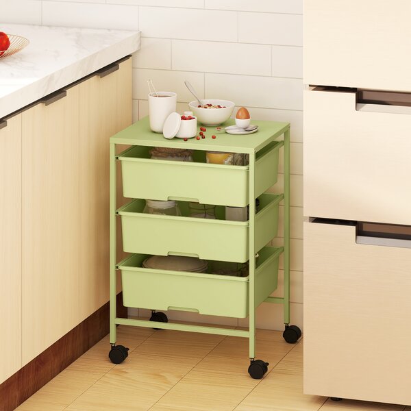 HOMCOM Carrello da Cucina a 4 Livelli, con Ruote, 3 Ceste e Pannello superiore 40,8x33,5x60,5 cm Verde | Aosom Italy