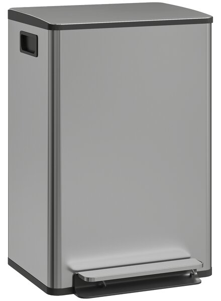 HOMCOM Pattumiera da 50 L a pedale, con secchio estraibile e chiusura soft, 41,7x36,6x62 cm, Argento | Aosom Italy