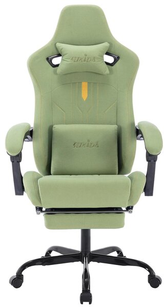 Sedia da gaming, sedia per computer, sedia da ufficio - Design ergonomico - Altezza regolabile - Poggiapiedi estraibile - Supporto lombare - Braccioli - Rotella e base girevole - Verde