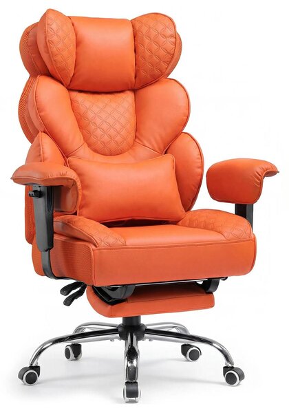 Sedia ergonomica da gaming e da ufficio - CH910 - Regolabile in altezza - Supporto lombare - Poggiapiedi estraibile - Rotante a 360° con rotelle - Portante fino a 180 kg - Arancione