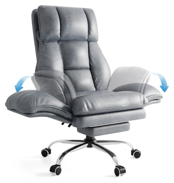 Sedia da ufficio - Sedia ergonomica per scrivania e gaming - Braccioli pieghevoli - Poggiapiedi - Regolabile in altezza - Rotella e girevole - Ecopelle (PU) grigia