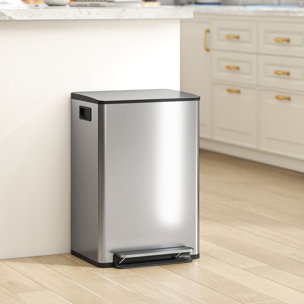 HOMCOM Pattumiera da 50 L a pedale, con secchio estraibile e chiusura soft, 41,7x36,6x62 cm, Argento | Aosom Italy