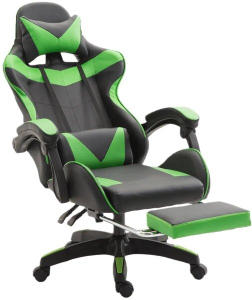 Sedia da gaming - Sedia da ufficio - Ergonomica - Regolabile in altezza - Funzione reclinabile regolabile - Rivestita in ecopelle - Con orecchie da gatto e cuscino - Rotella girevole - Verde