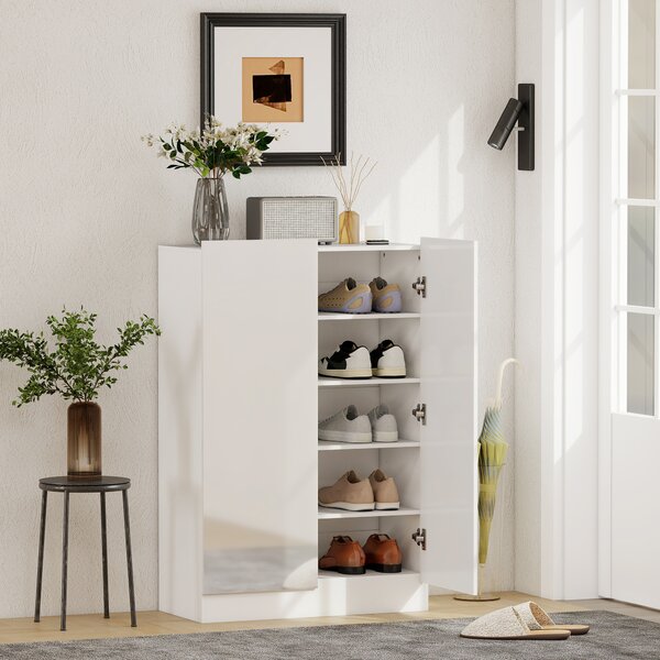 HOMCOM Scarpiera a 5 livelli per 20 paia di scarpe, ripiani regolabili, per ingresso, corridoio, legno, Bianco | Aosom Italy