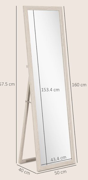 HOMCOM Specchio a figura intera 160 x 50 cm, versatile, design rettangolare con cornice, Bianco | Aosom Italy