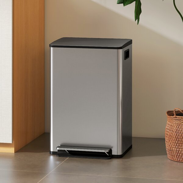 HOMCOM Pattumiera da 50 L a pedale, con secchio estraibile e chiusura soft, 41,7x36,6x62 cm, Argento | Aosom Italy