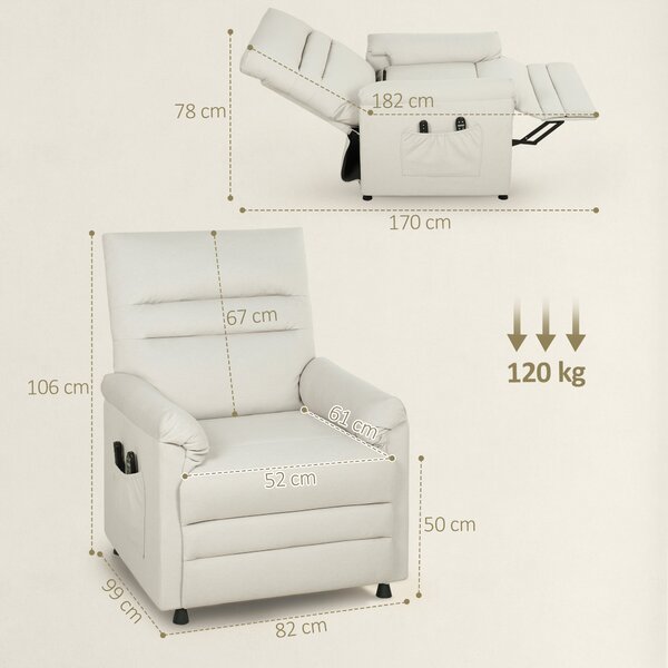 HOMCOM Poltrona relax elettrica massaggiante e riscaldante, poltrona reclinabile, poggiapiedi, motore silenzioso, 82x99x106cm, crema | Aosom Italy