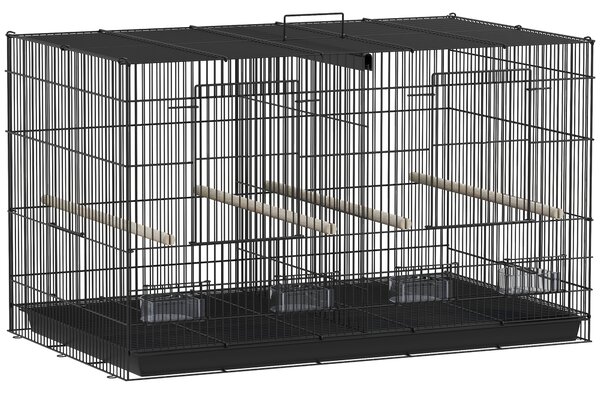 PawHut Gabbia per Uccelli con Divisore 4 Mangiatoie 4 Posatoi Vassoio Estraibile per Pappagalli Canarini Parrocchetti 76x46x46 cm Nero | Aosom Italy