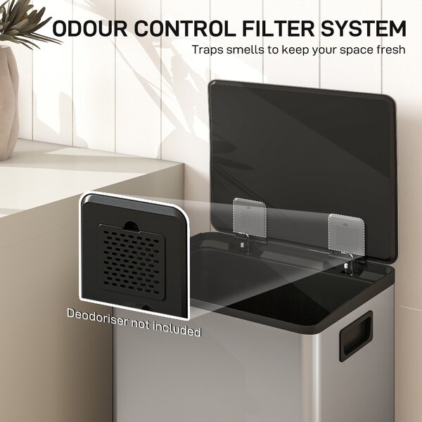 HOMCOM Pattumiera da 50 L a pedale, con secchio estraibile e chiusura soft, 41,7x36,6x62 cm, Argento | Aosom Italy