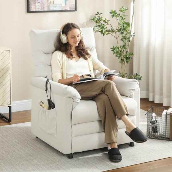 HOMCOM Poltrona relax elettrica massaggiante e riscaldante, poltrona reclinabile, poggiapiedi, motore silenzioso, 82x99x106cm, crema | Aosom Italy