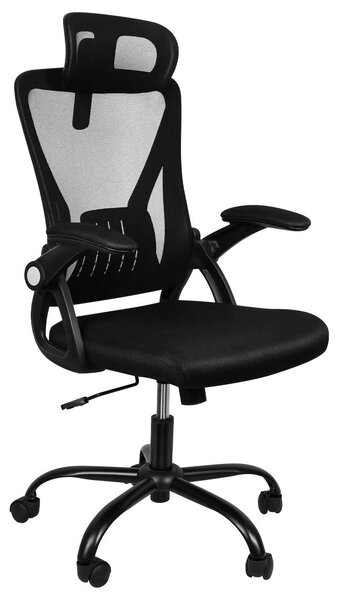 Sedia da ufficio ergonomica - Sedia da scrivania - Meccanismo oscillante bloccabile da 90 a 130° - Regolabile in altezza - Poggiatesta in rete - Girevole con braccioli e rotelle - Nera