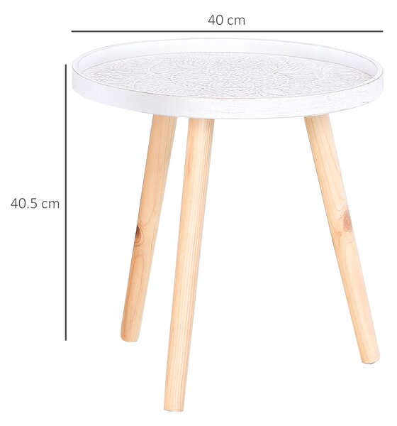 HOMCOM Tavolino da Salotto Moderno Rotondo, Tavolino da Caffè con Bordo Rialzato e Tre Gambe, per Camera e Soggiorno, in Legno Bianco e Oro