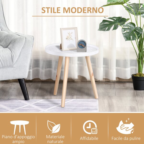 HOMCOM Tavolino da Salotto Moderno Rotondo, Tavolino da Caffè con Bordo Rialzato e Tre Gambe, per Camera e Soggiorno, in Legno Bianco e Oro