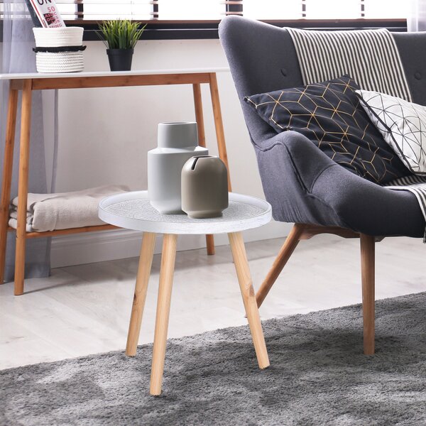 HOMCOM Tavolino da Salotto Moderno Rotondo, Tavolino da Caffè con Bordo Rialzato e Tre Gambe, per Camera e Soggiorno, in Legno Bianco e Oro