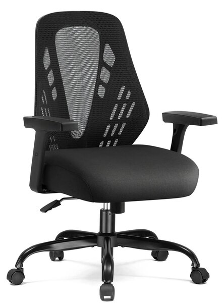 Sedia da ufficio ergonomica - Sedia da scrivania - Rete traspirante - Braccioli regolabili - Regolabile in altezza - Funzione oscillante - Rotazione a 360° - Nero