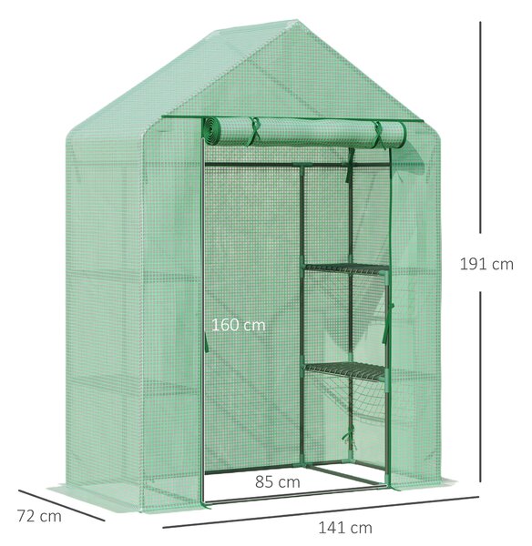 Outsunny Serra da Giardino con 4 Ripiani e Copertura in PE, Porta avvolgibile con Cerniera, Struttura in acciaio, 141x72x191cm, Verde | Aosom Italy