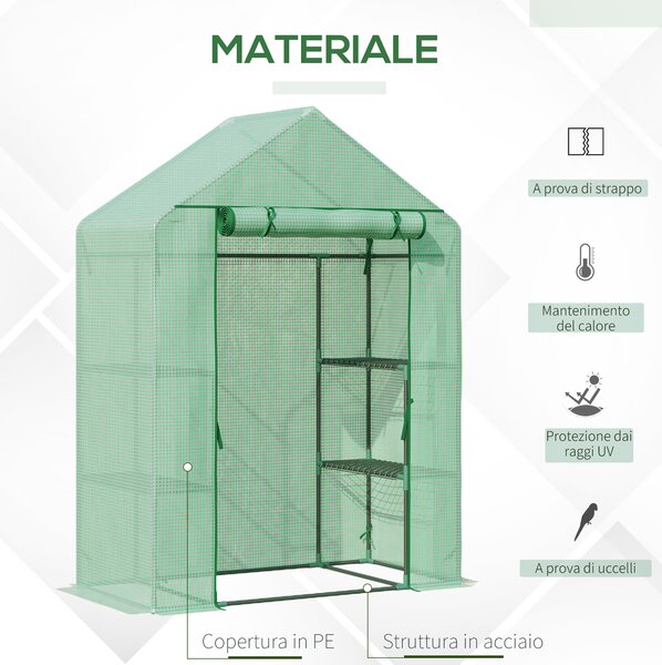 Outsunny Serra da Giardino con 4 Ripiani e Copertura in PE, Porta avvolgibile con Cerniera, Struttura in acciaio, 141x72x191cm, Verde | Aosom Italy