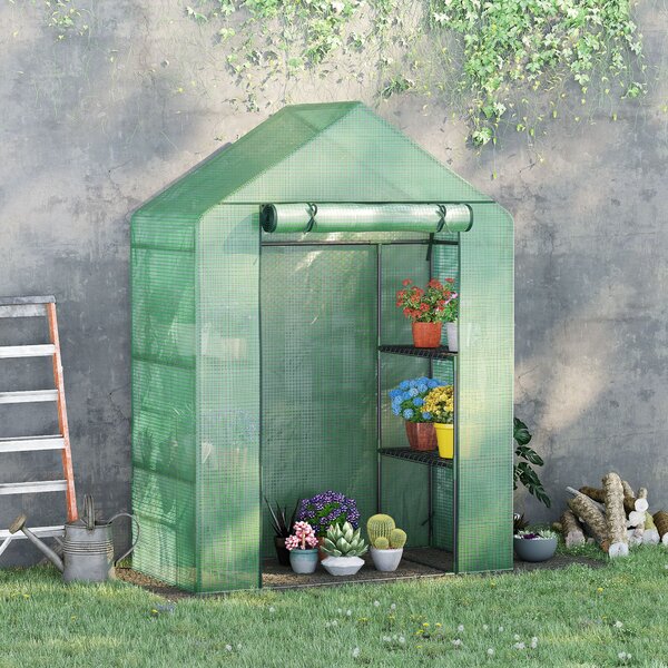 Outsunny Serra da Giardino con 4 Ripiani e Copertura in PE, Porta avvolgibile con Cerniera, Struttura in acciaio, 141x72x191cm, Verde | Aosom Italy