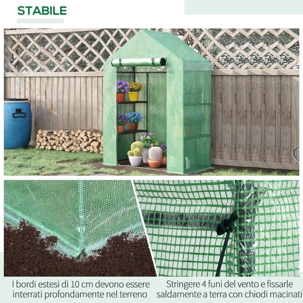 Outsunny Serra da Giardino con 4 Ripiani e Copertura in PE, Porta avvolgibile con Cerniera, Struttura in acciaio, 141x72x191cm, Verde | Aosom Italy