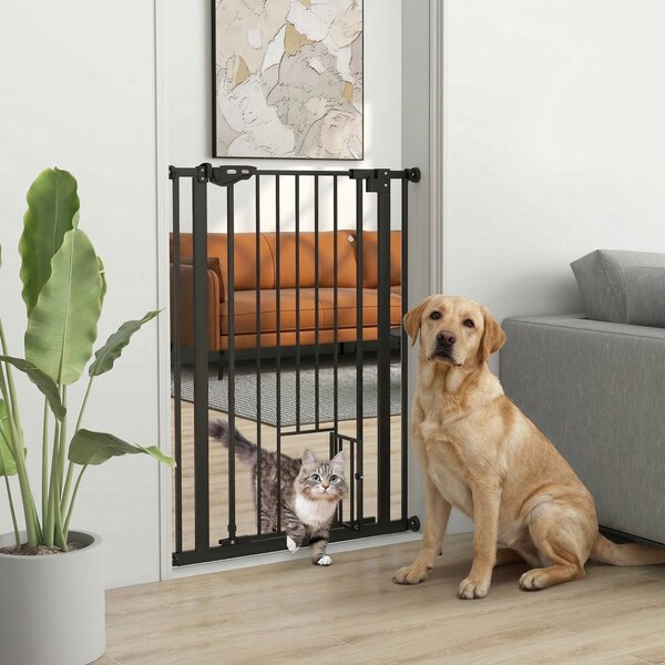 PawHut Cancellino per cani con alto sicurezza anti-scappare, regolabile porta piccola chiusura automatica, 74-80x104cm, nero | Aosom Italy